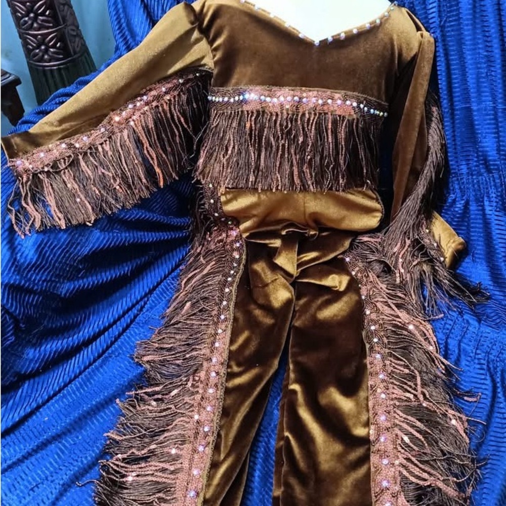 Brown Velvet Fringe Jumpsuit